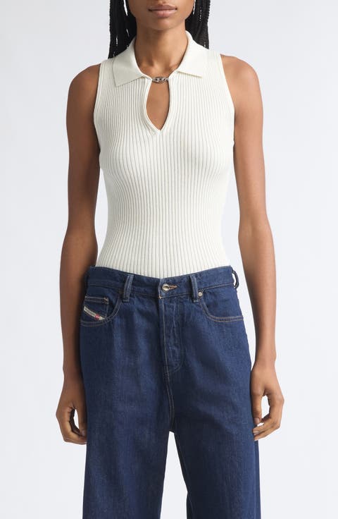 Lilita Sleeveless Rib Recycled Silk & Organic Cotton Polo Sweater