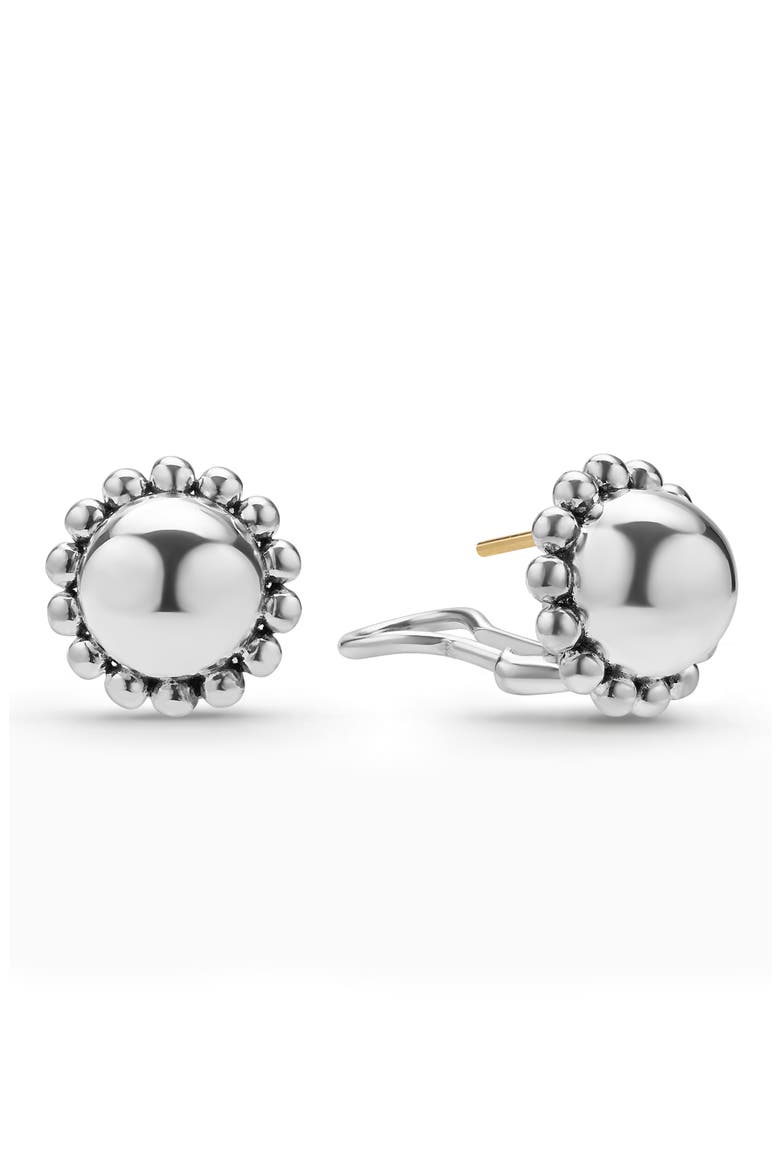 Caviar Bubbly Round Omega Clip Earrings, Alternate, color, STERLING SILVER