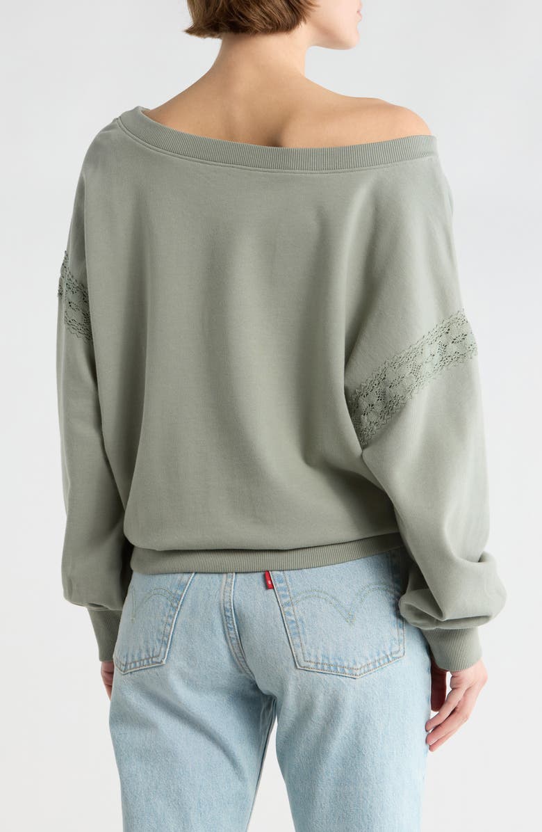 Abound Lace Trim One-Shoulder Sweatshirt, Alternate, color, Green Halo
