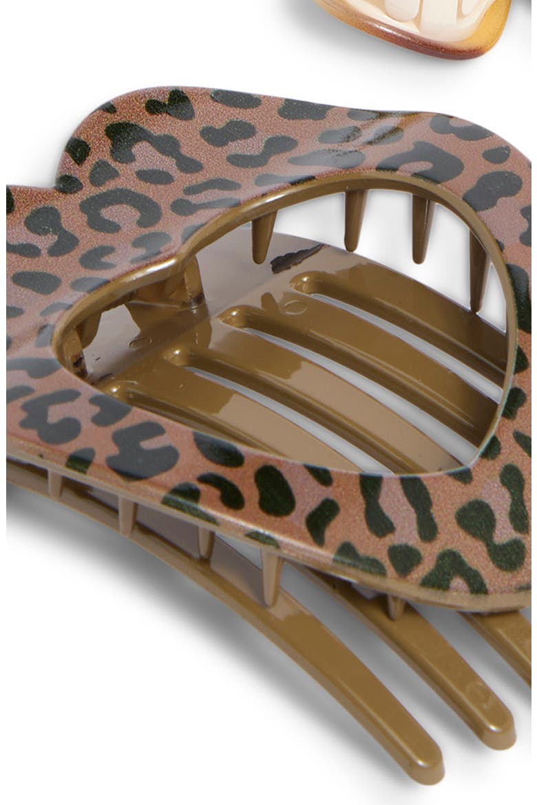 Kids' Set of 3 Leopard, Flower & Bow Claw Clip Set, Alternate, color, BROWN COMBO