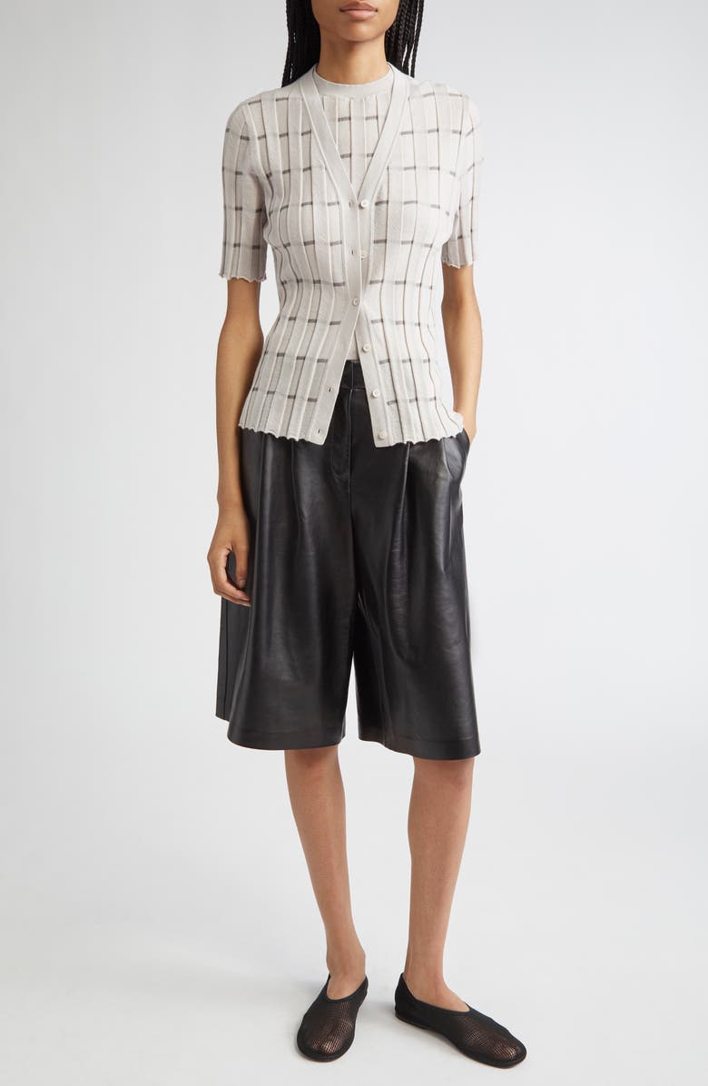 Lafayette 148 New York Sutton Pleated Leather Bermuda Shorts, Alternate, color, Black