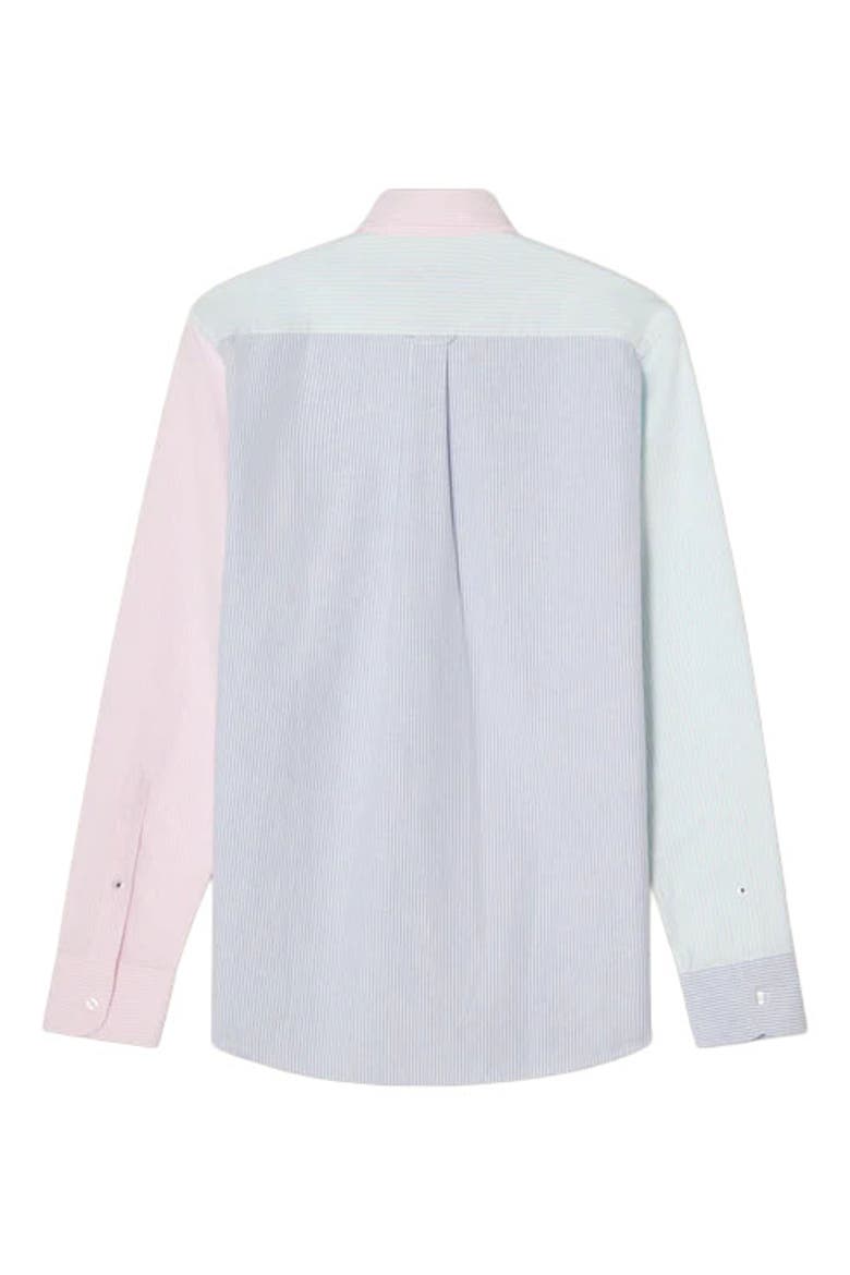 Harrison Button Down Fun Stripe Oxford Shirt, Alternate, color, Navy/Aqua/Pink