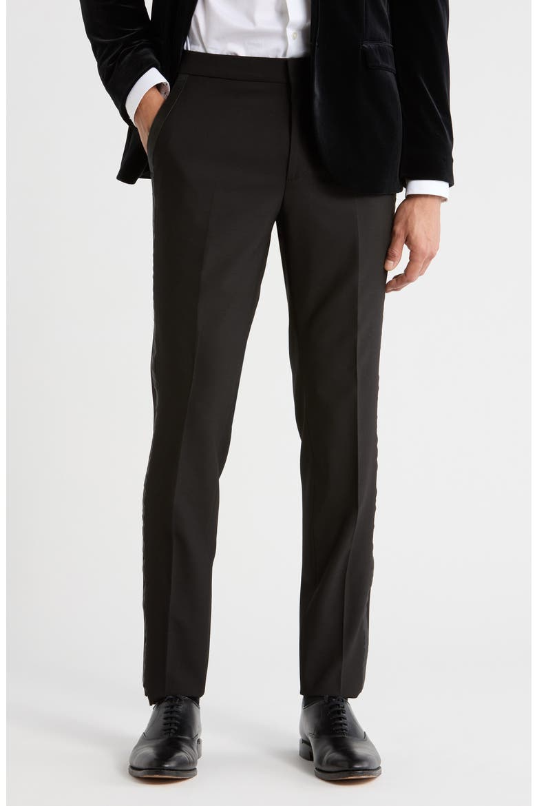 Virgin Wool Blend Flat Front Dress Pants, Main, color, BLACK