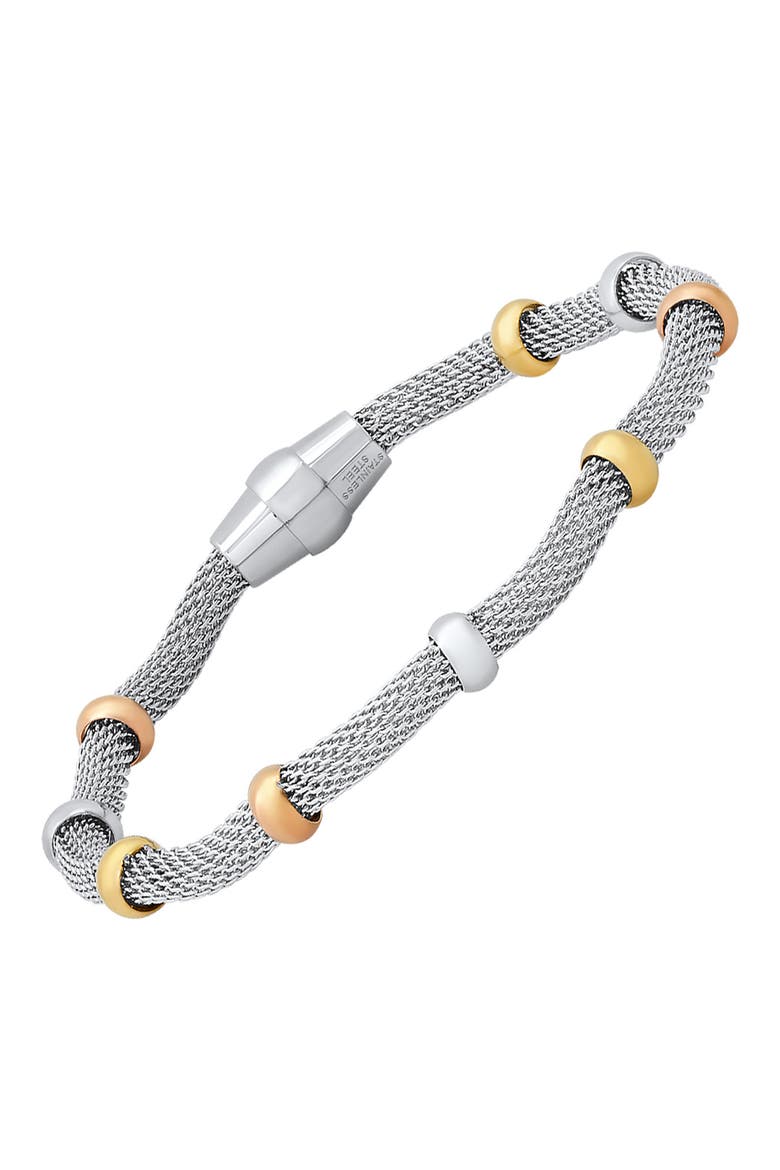 18K Rose & Yellow Gold Plated Stainless Steel Tri-Toned Bracelet, Main, color, TWO TONE
