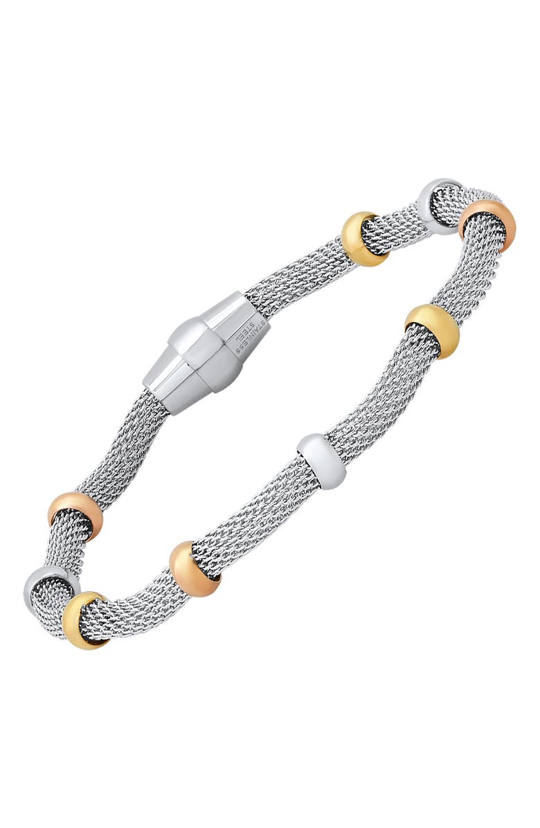 HMY JEWELRY 18K Rose & Yellow Gold Plated Stainless Steel Tri-Toned Bracelet, Main, color, Two Tone