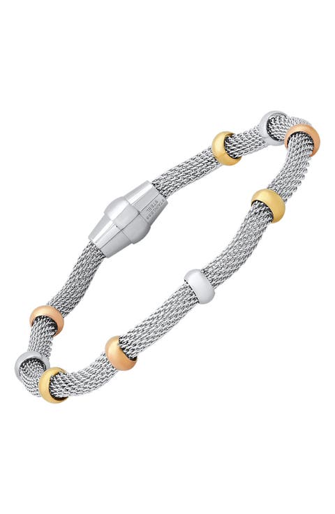 18K Rose & Yellow Gold Plated Stainless Steel Tri-Toned Bracelet