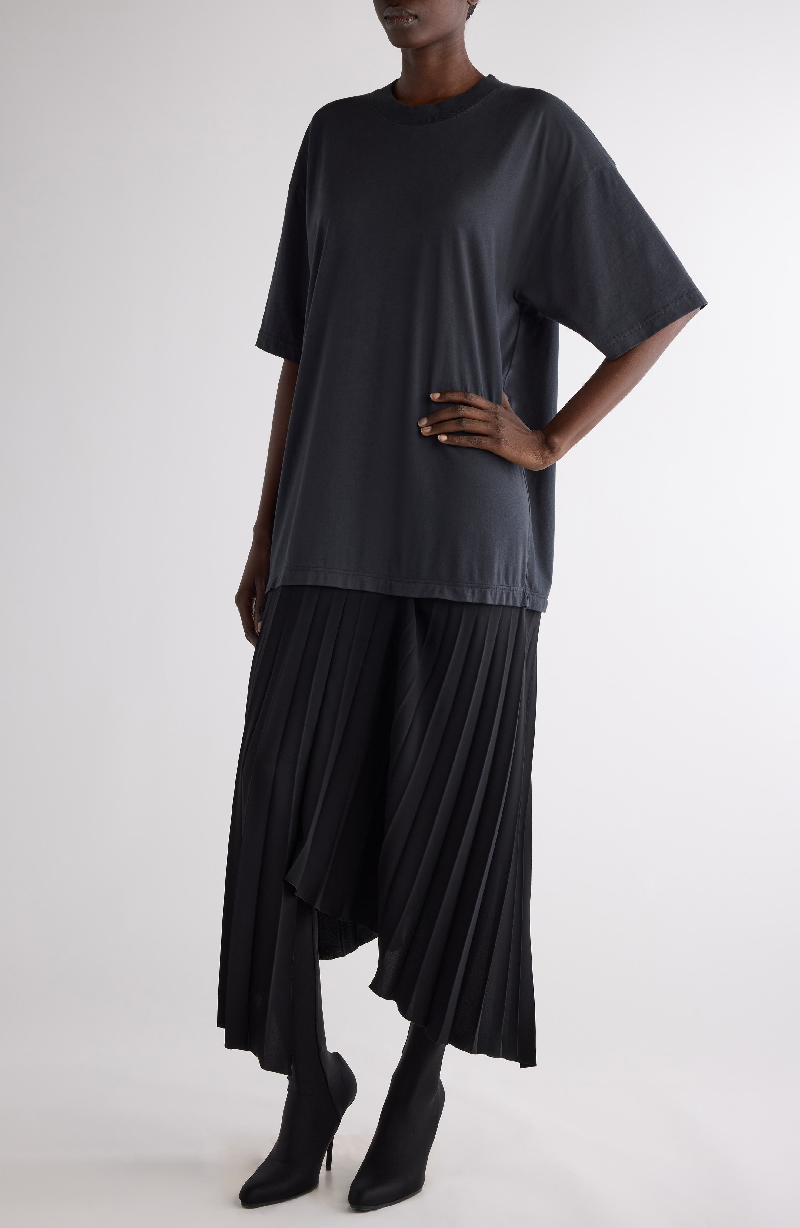balenciaga t shirt dress Balenciaga Women's Tape Type Logo Pleated T-Shirt Dress - Blue