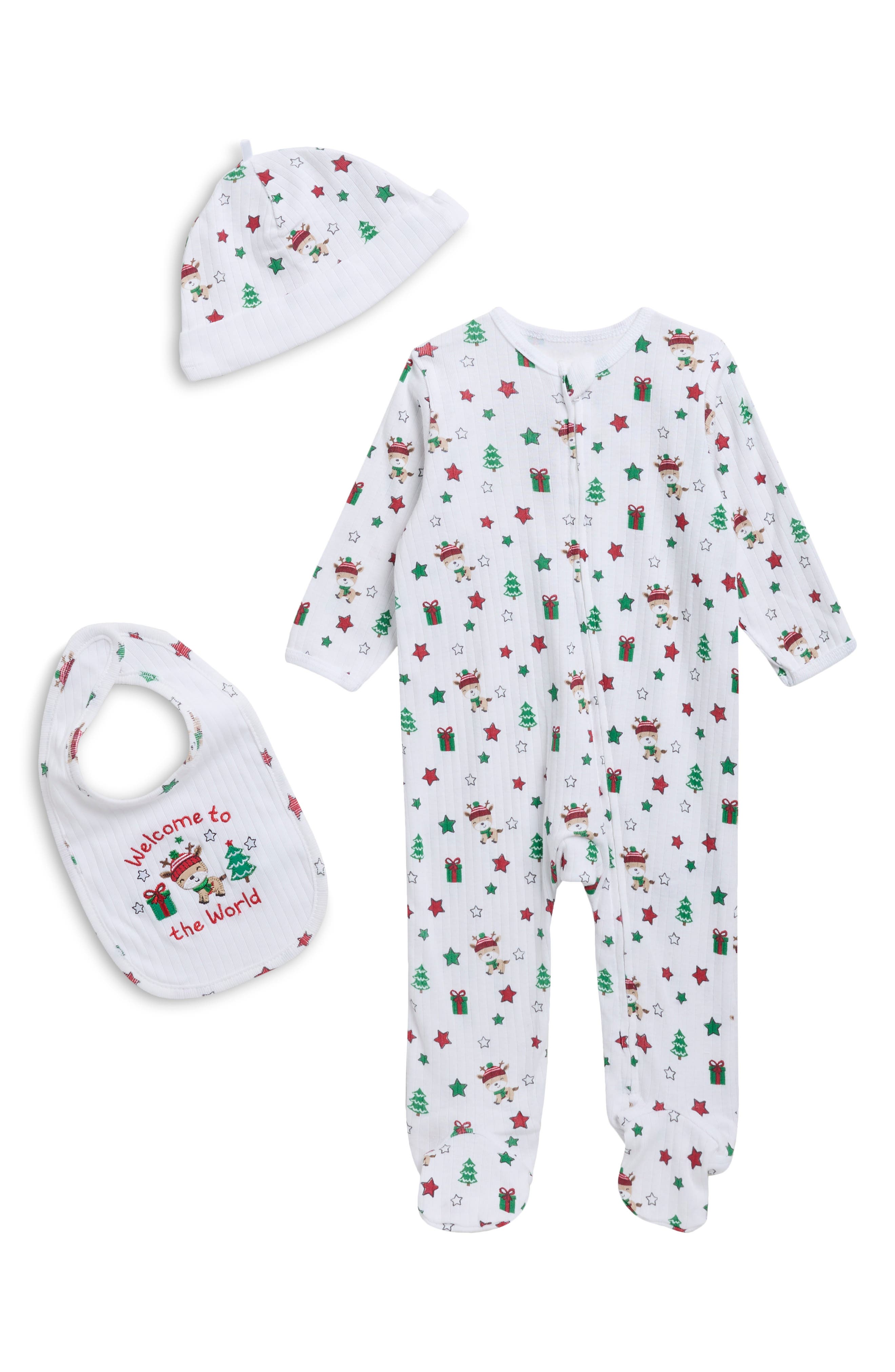 Little Me Christmas Cotton Footie, Hat & Bib Set | Nordstromrack