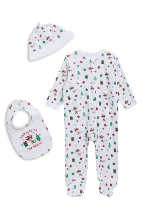 Christmas Cotton Footie, Hat & Bib Set