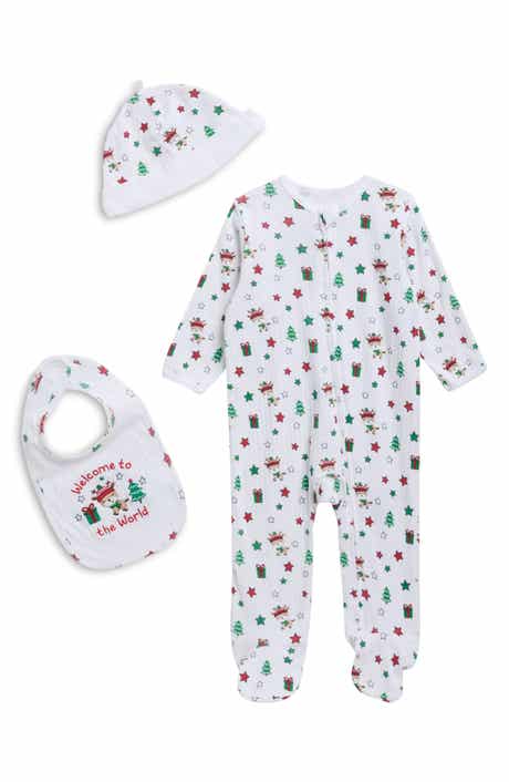 Christmas Cotton Footie, Hat & Bib Set