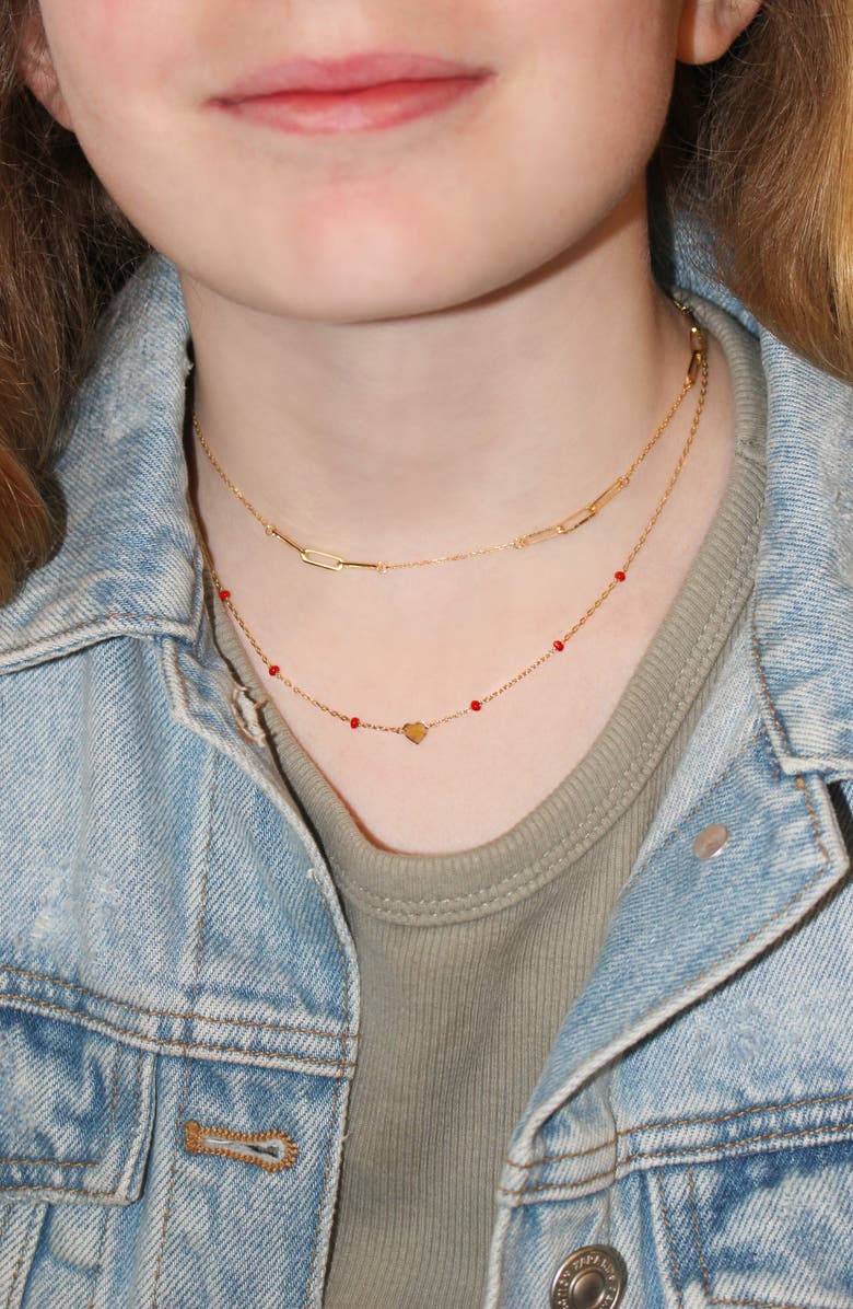 Bony Levy Kids' 14K Gold Beaded Heart Pendant Necklace, Alternate, color,