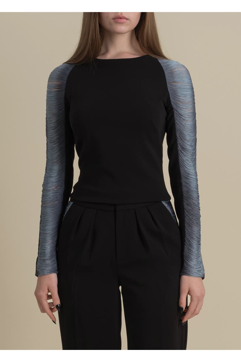 Medusa Fitted Hand-Dyed Fringe Stretch Crepe Top, Main, color, Blue Smoke