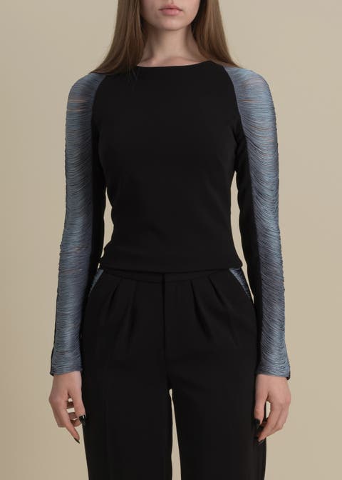 Medusa Fitted Hand-Dyed Fringe Stretch Crepe Top