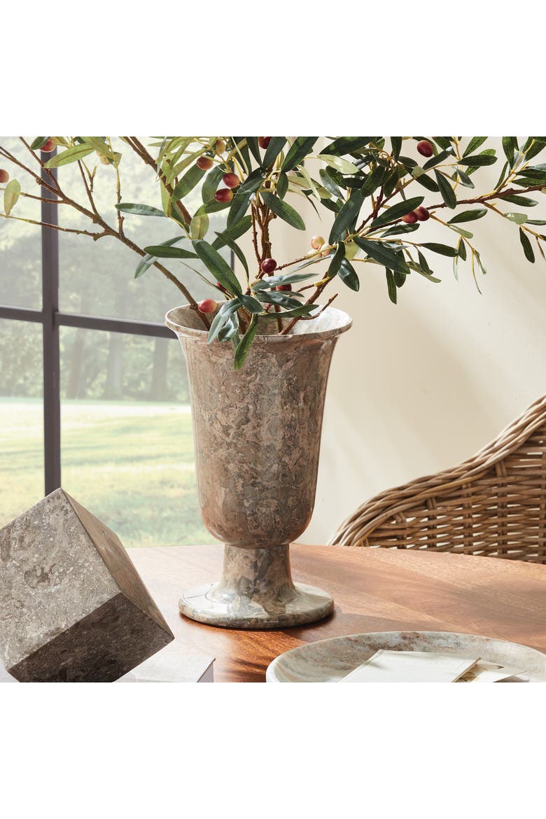 Claria Footed Vase - Gray Marble - Unique Veining Design, Alternate, color, Gray