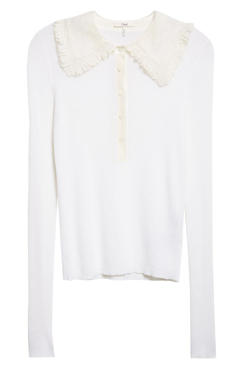Chloé Superfine Wool Rib Polo, Alternate, color, Iconic Milk