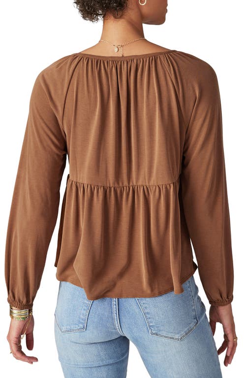 Lucky Brand Smocked Sandwash Top In Brown