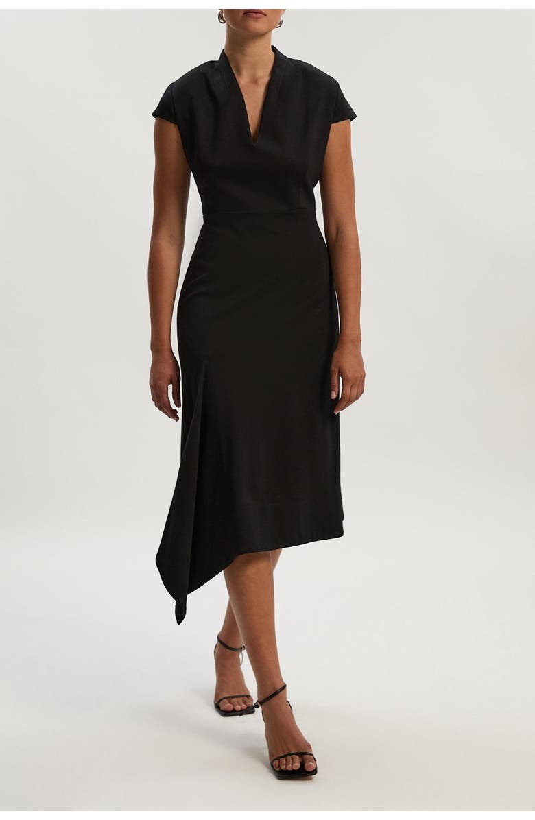 Karen Millen Asymmetric Front Tailored Midi Dress, Alternate, color, Black