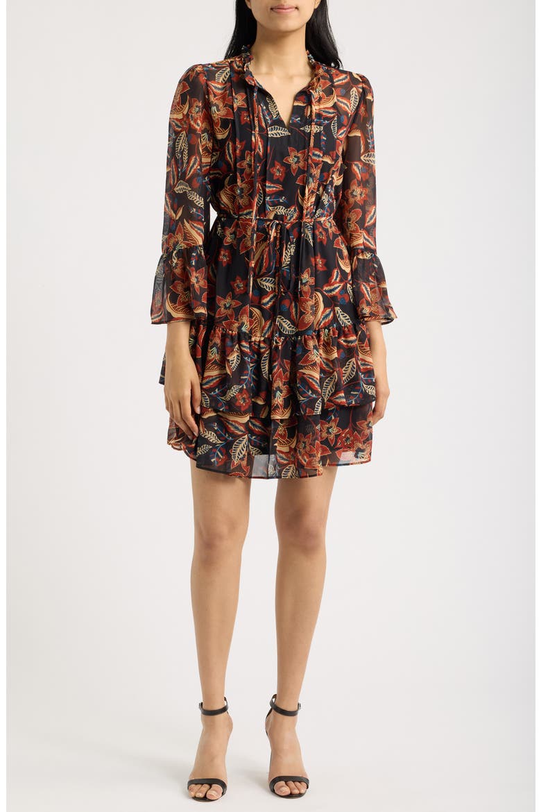 Floral Bell Sleeve Chiffon Dress, Main, color, BLACK MULTI
