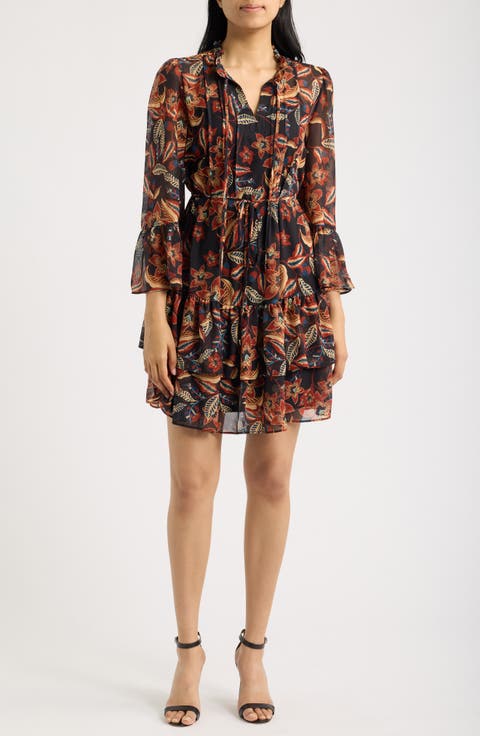 Floral Bell Sleeve Chiffon Dress