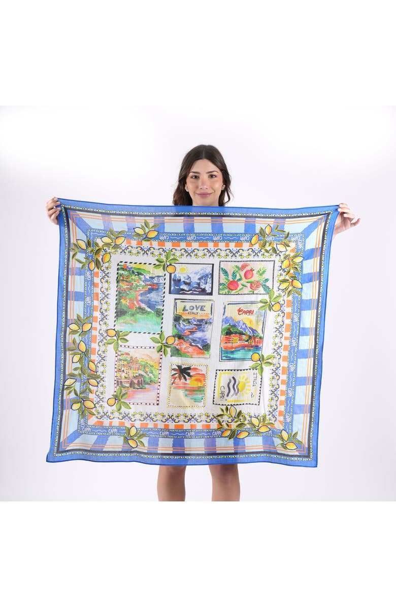 Vismaya Capri Postcard Square Scarf, Alternate, color, Blue