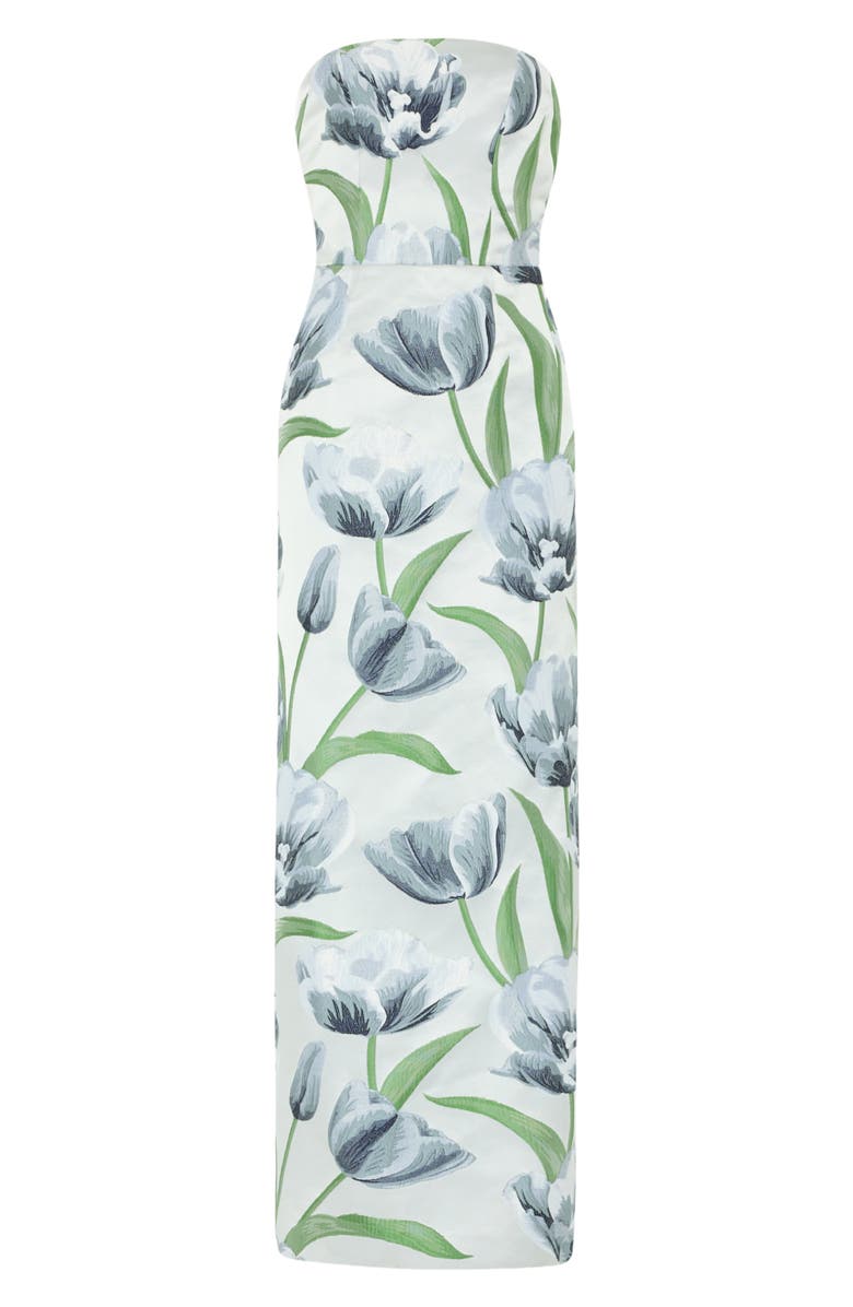 Milly Orion Tulip Jacquard Strapless Gown, Alternate, color, Blue