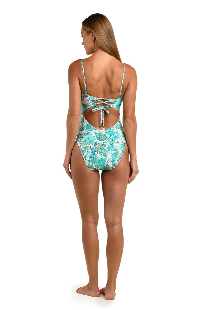 Sunshine 79 Free Spirit Print Bandeau One-Piece Swimsuit, Alternate, color, Blue/ Green Multi