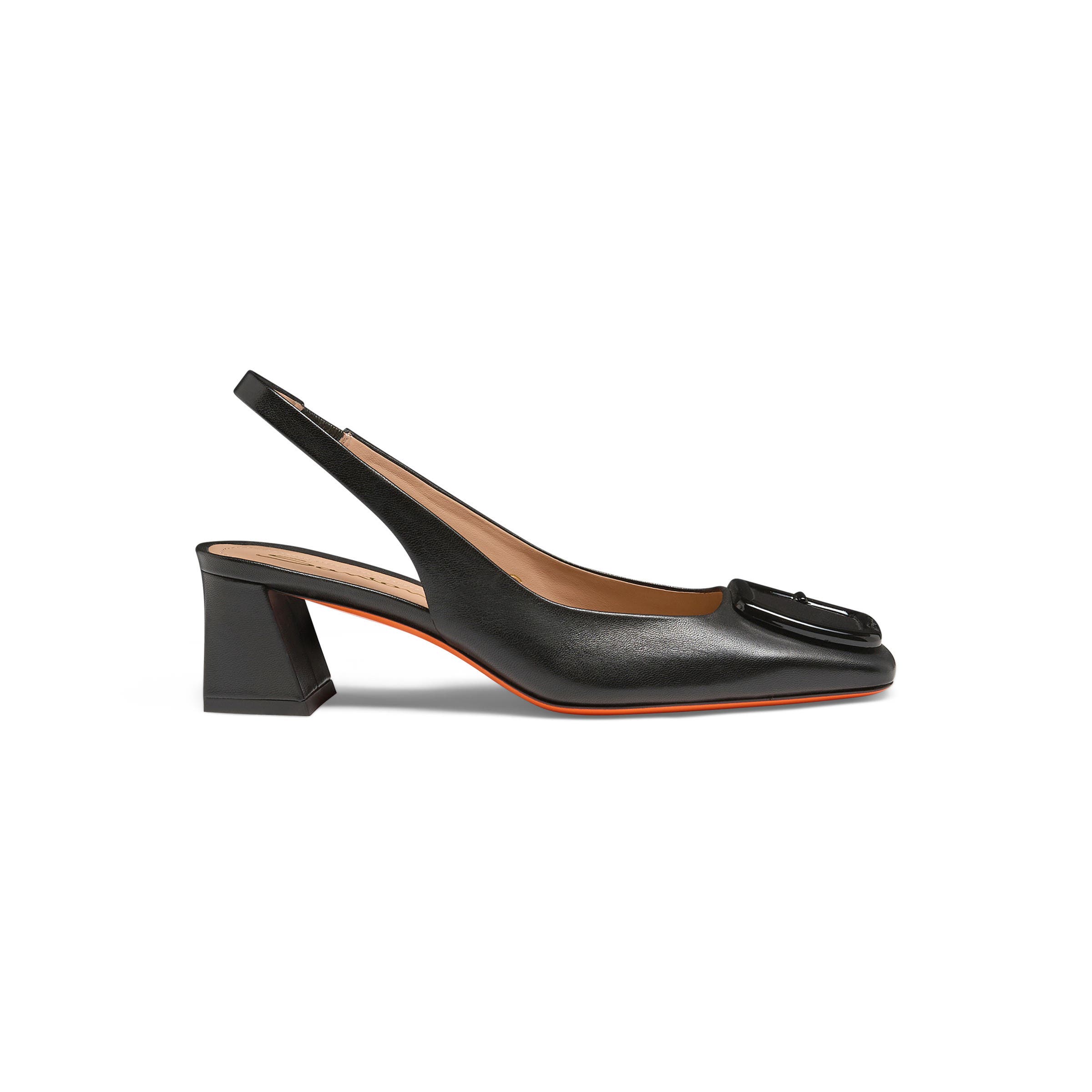 Santoni Leather mid-heel slingback, Alternate, color, Black