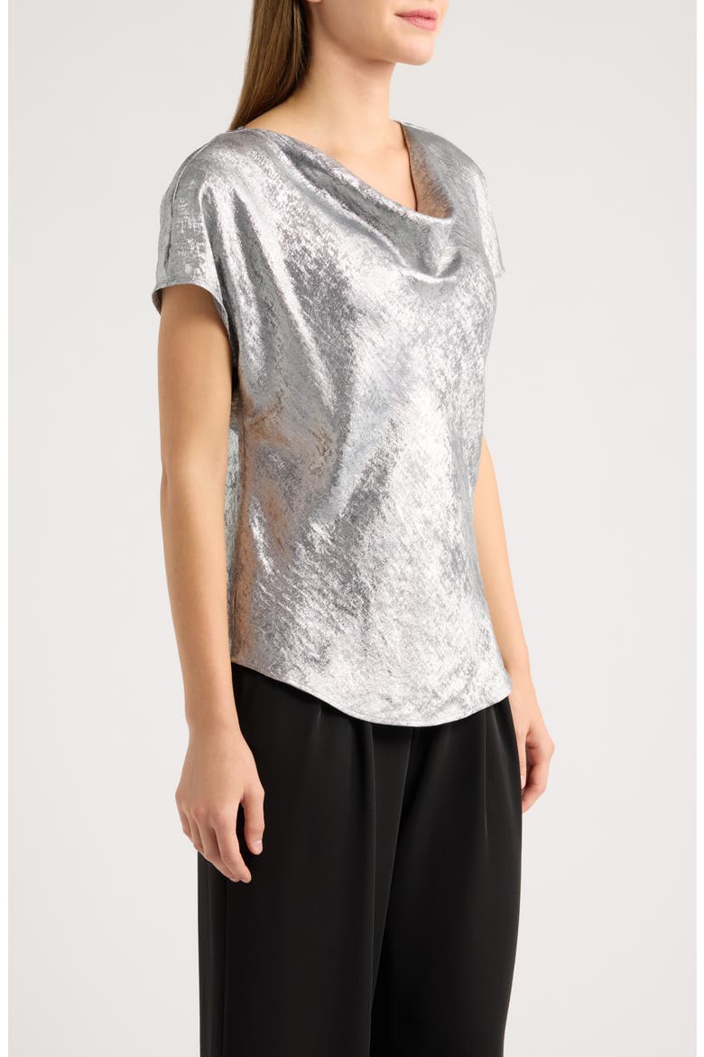 Metallic Cowl Neck Top, Alternate, color, SILVER
