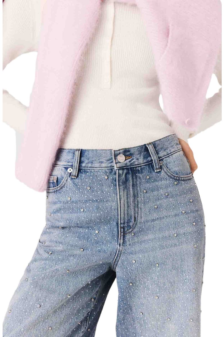 Wide-leg all-over rhinestone jeans, Alternate, color, Blue