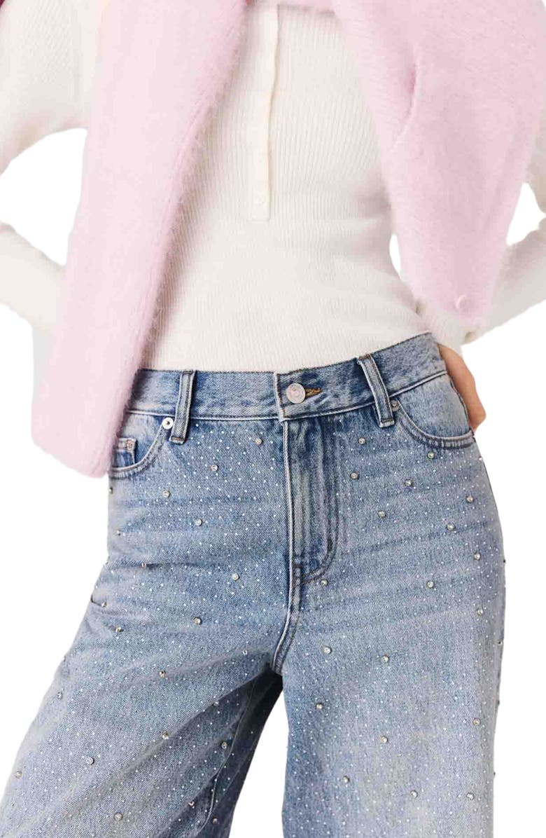 maje Wide-leg all-over rhinestone jeans, Alternate, color, Blue