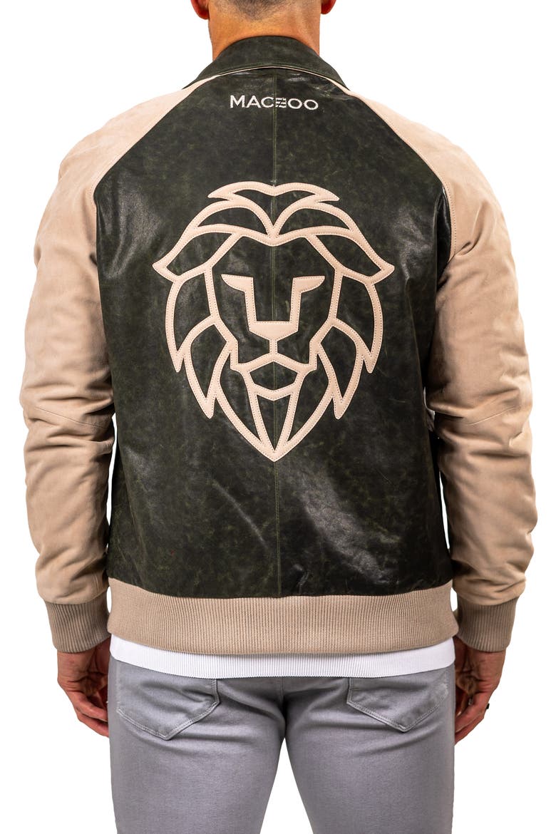 Leather Bomber Jacket, Alternate, color, GREEN
