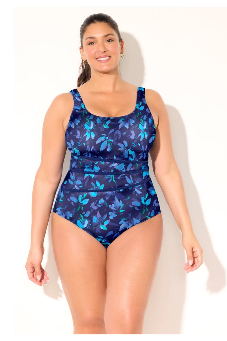 Chlorine Resistant Spliced Tank One Piece Swimsuit, Alternate, color, Blue Floral