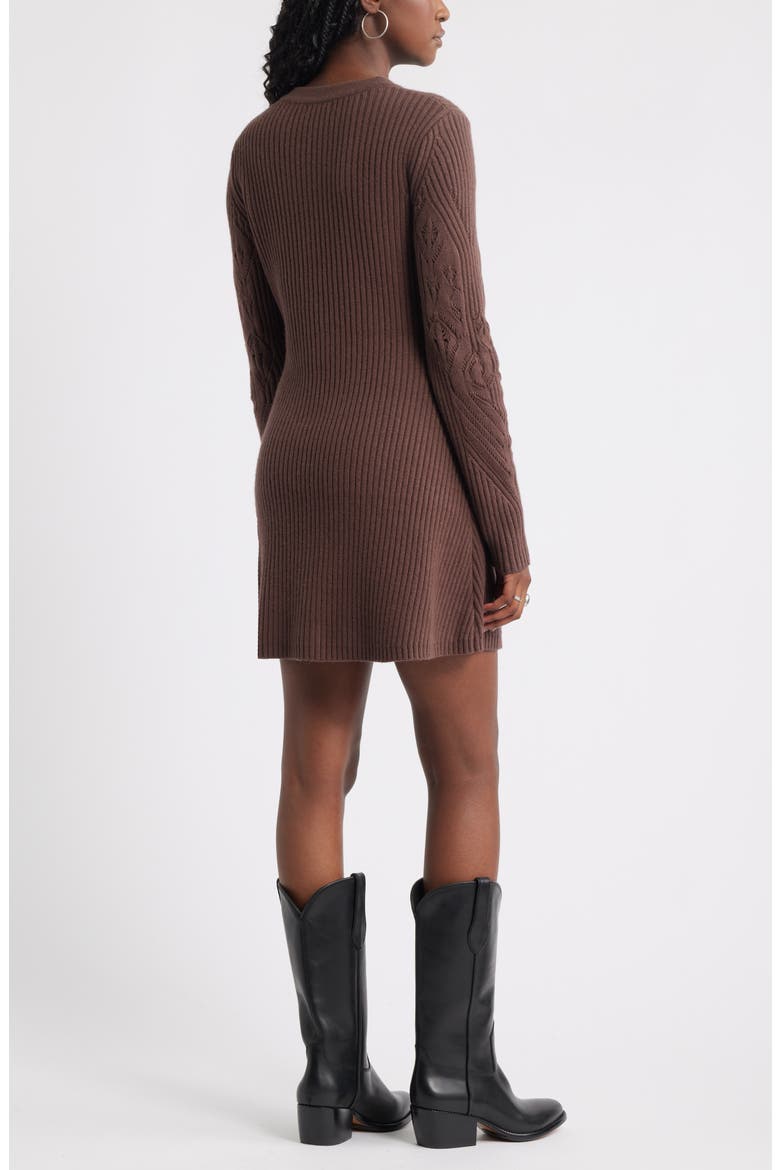Long Sleeve Merino Wool & Cotton Blend Sweater Dress, Alternate, color, BROWN FAWN