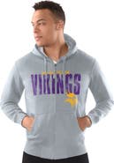 STARTER Men's Starter Heather Gray Minnesota Vikings Distressed Classic Full-Zip Hoodie