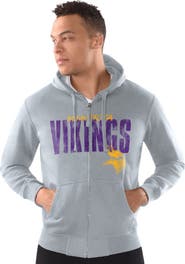 STARTER Men's Starter Heather Gray Minnesota Vikings Distressed Classic Full-Zip Hoodie