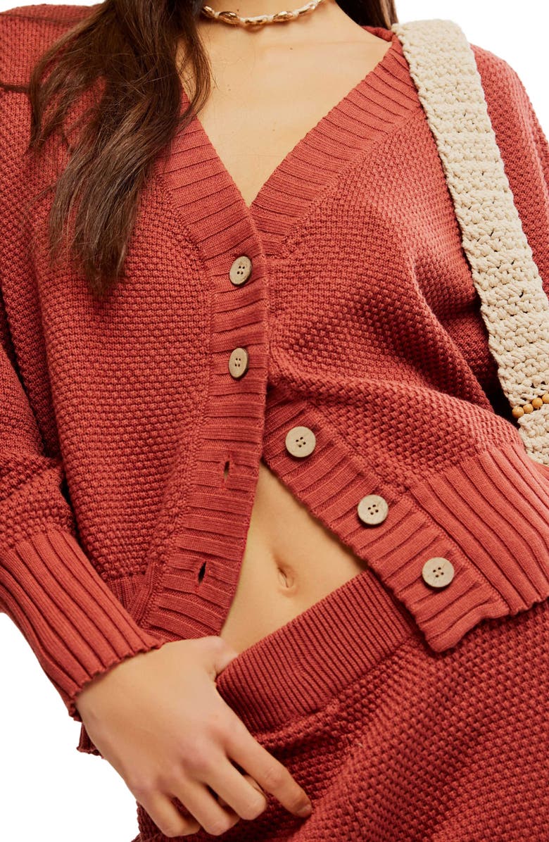 Free People Hailee Waffle Stitch Cardigan & Pants, Alternate, color, Canyon Sunset