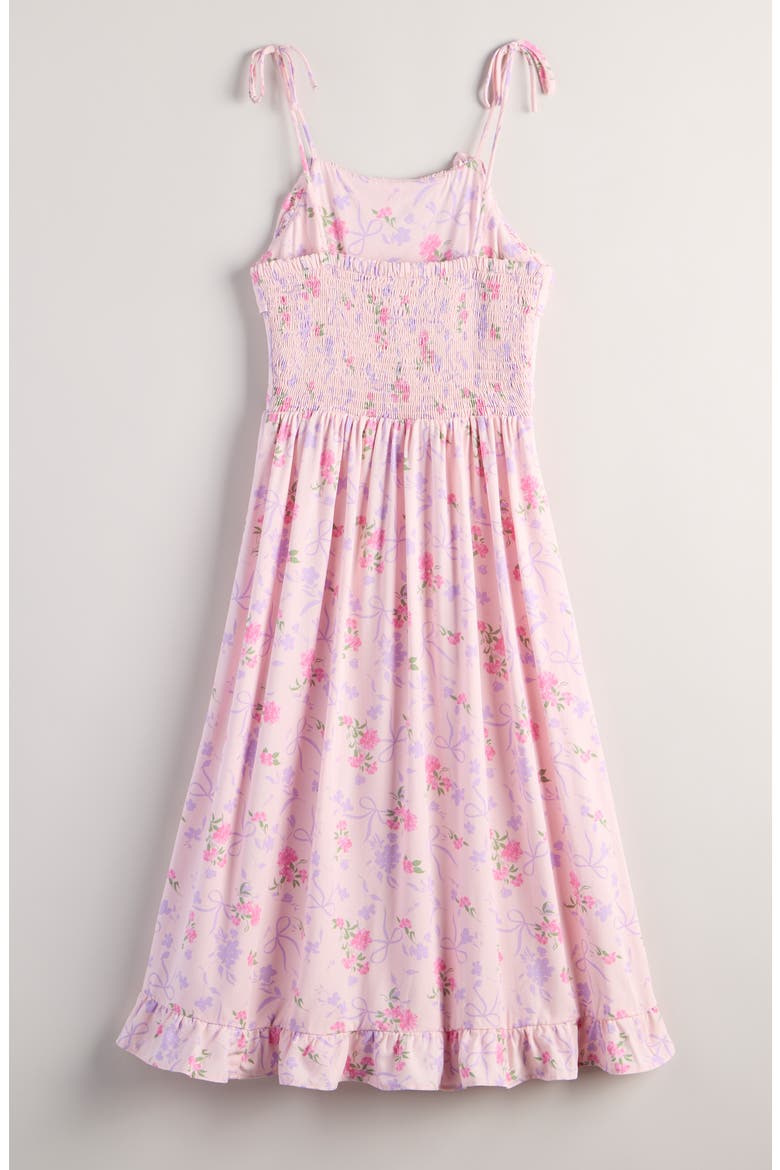 Kids' Floral Ruffle Tie Strap Sundress, Alternate, color, PINK BALM BOW FLORAL