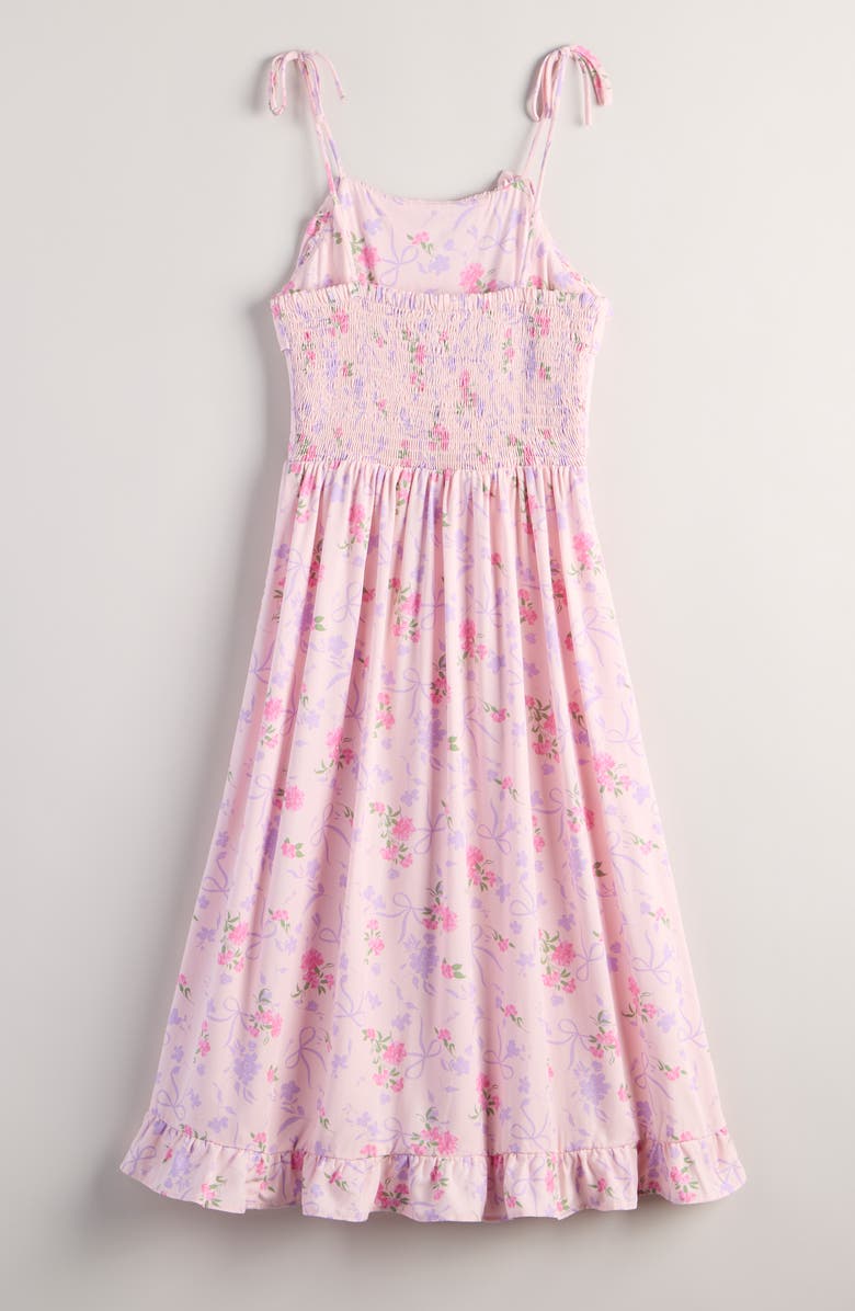 Nordstrom Kids' Floral Ruffle Tie Strap Sundress, Alternate, color, Pink Balm Bow Floral