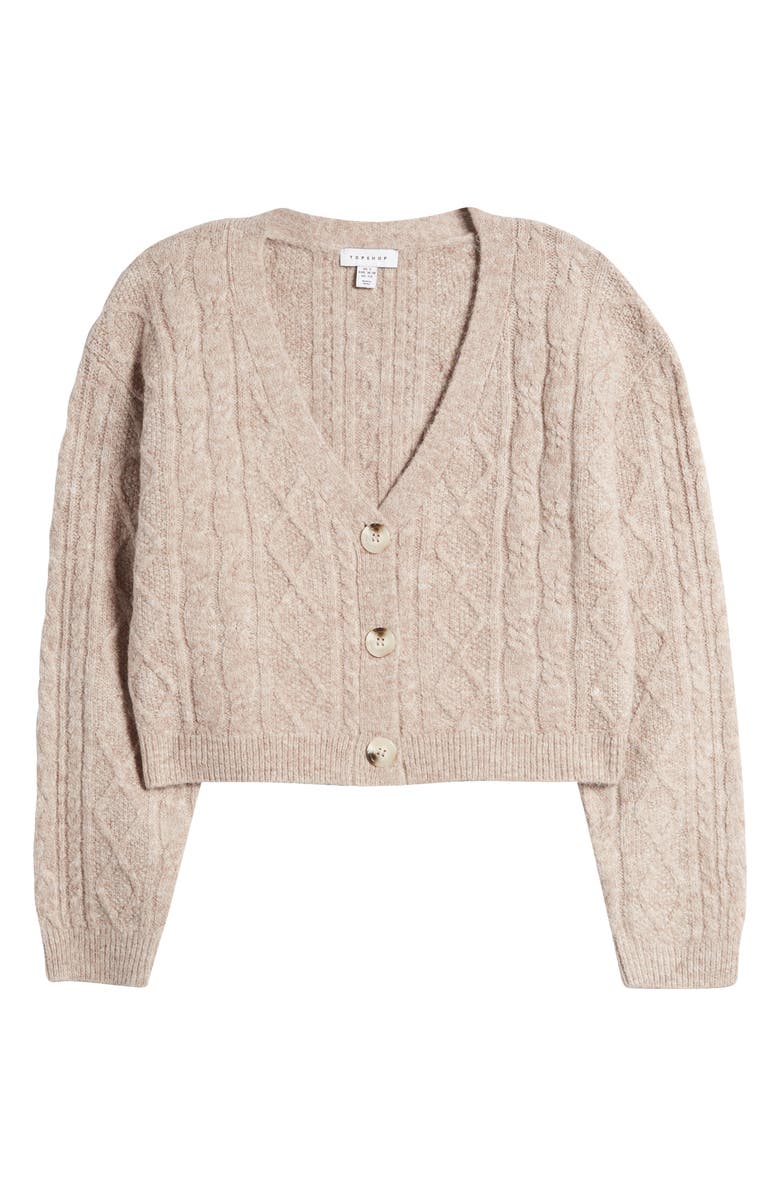 Topshop Cable Crop Cardigan, Alternate, color, Mushroom
