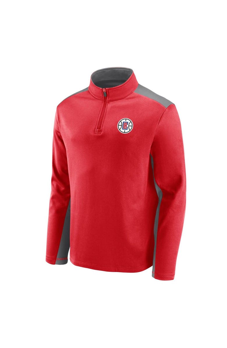 FANATICS Men's Fanatics Branded Red/Gray LA Clippers Primary Logo Fleece Quarter-Zip Jacket, Alternate, color, 