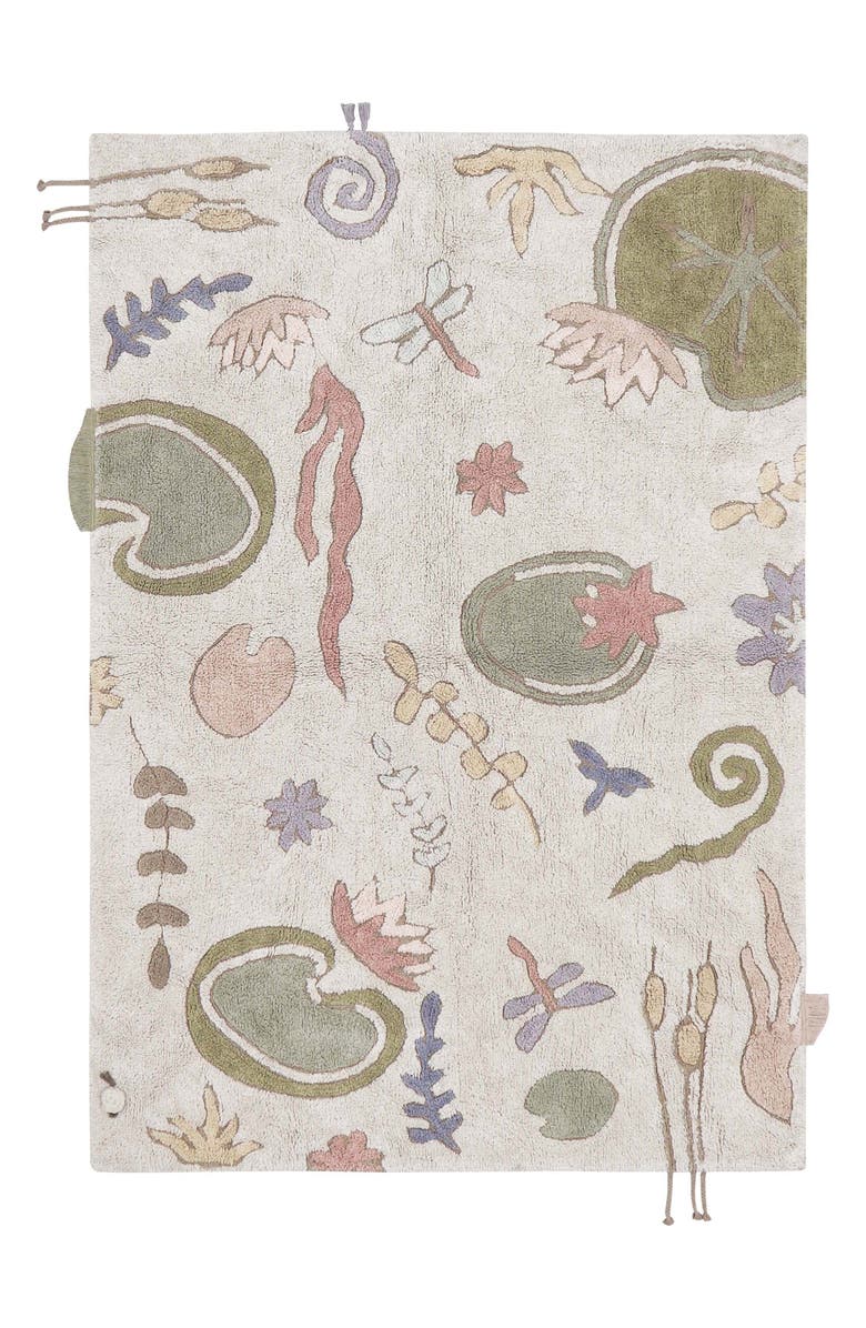 Lorena Canals Kids' Washable Play Rug & Plush Frog, Main, color, Botanic