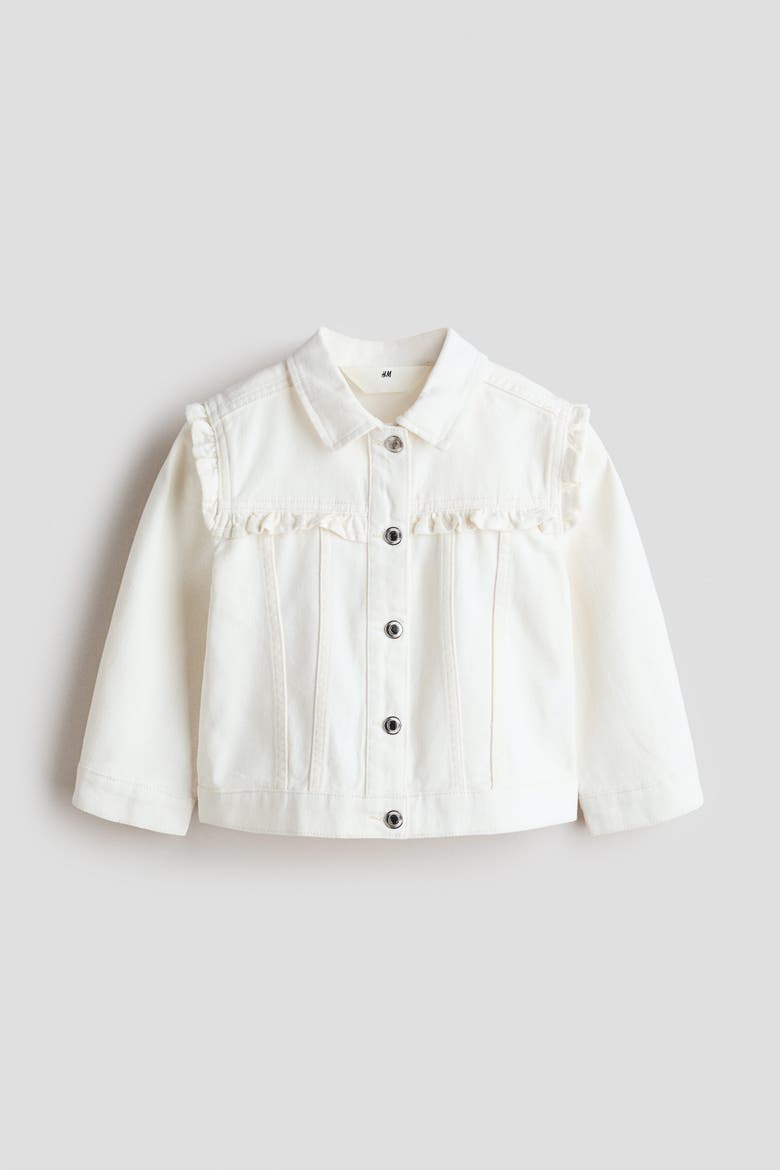 Ruffle-trimmed Twill Jacket, Main, color, Cream