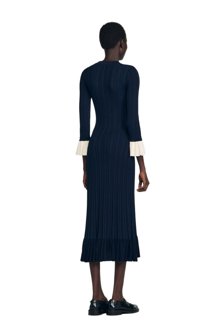 Two-tone knit midi dress, Alternate, color, Navy blue