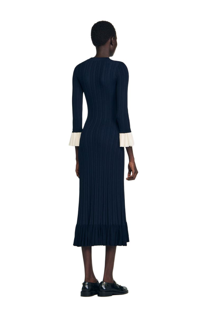SANDRO Two-tone knit midi dress, Alternate, color, Navy Blue