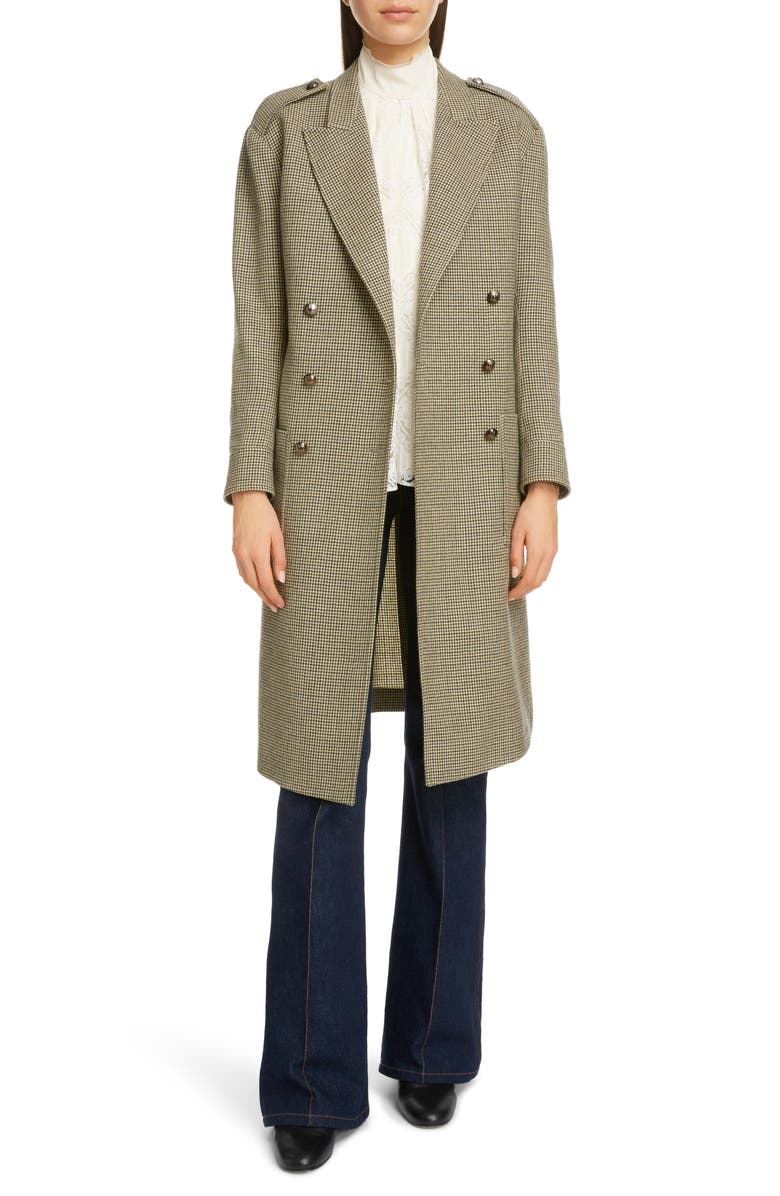 Chloé Double Breasted Houndstooth Wool Coat, Main, color, 