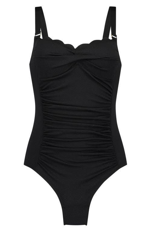 Shop Hunkemoller Hunkemöller Scalloped One-piece Swimsuit In Nero