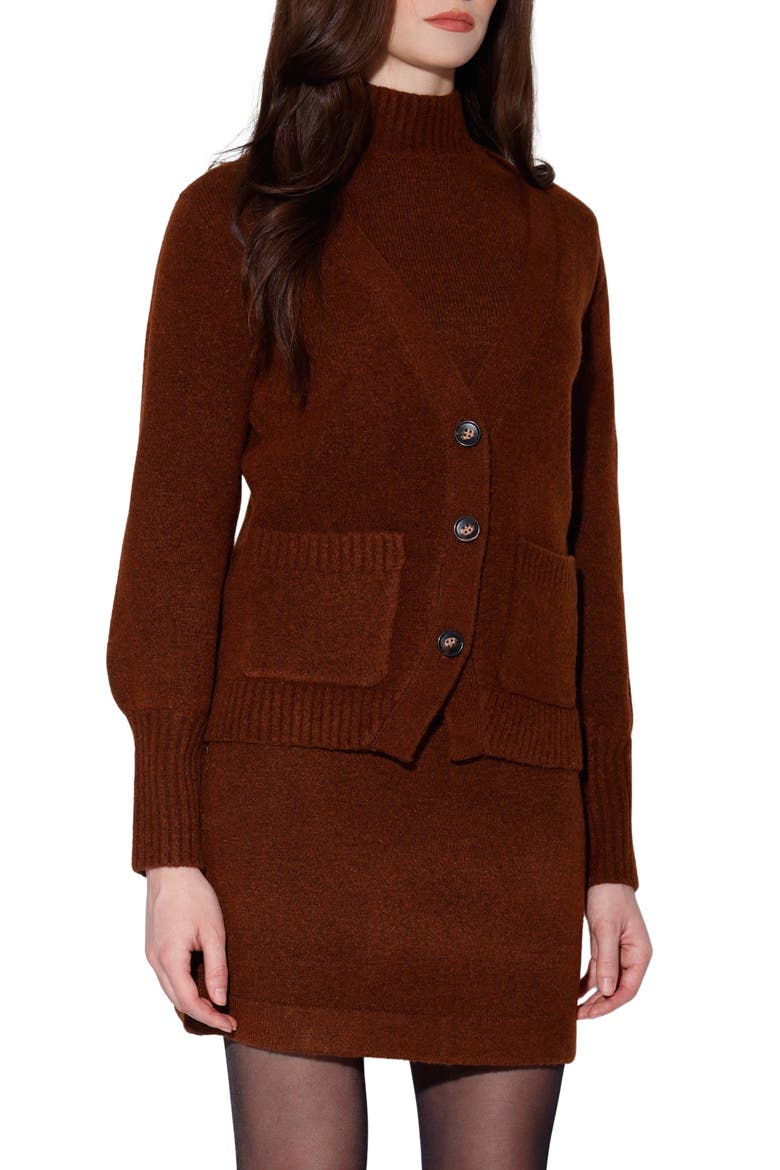 Aretha V-Neck Cardigan, Alternate, color, BROWN