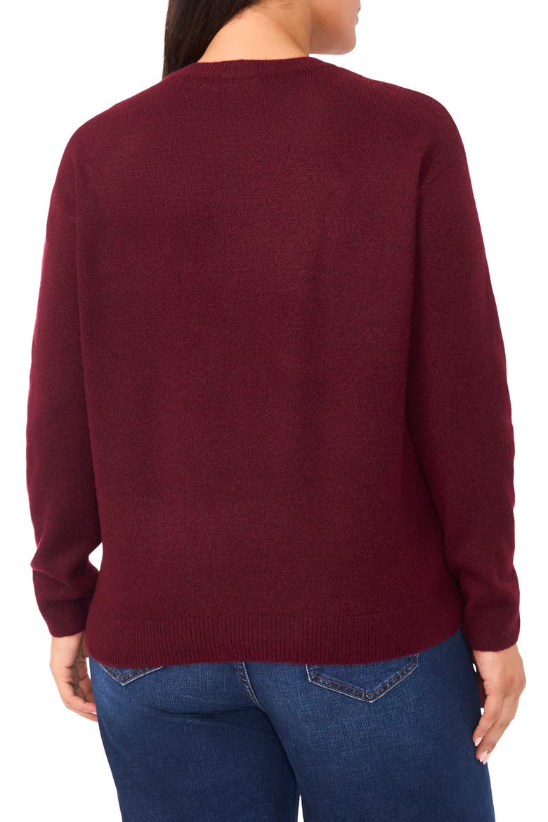 Floral Appliqué Crewneck Sweater, Alternate, color, WINE