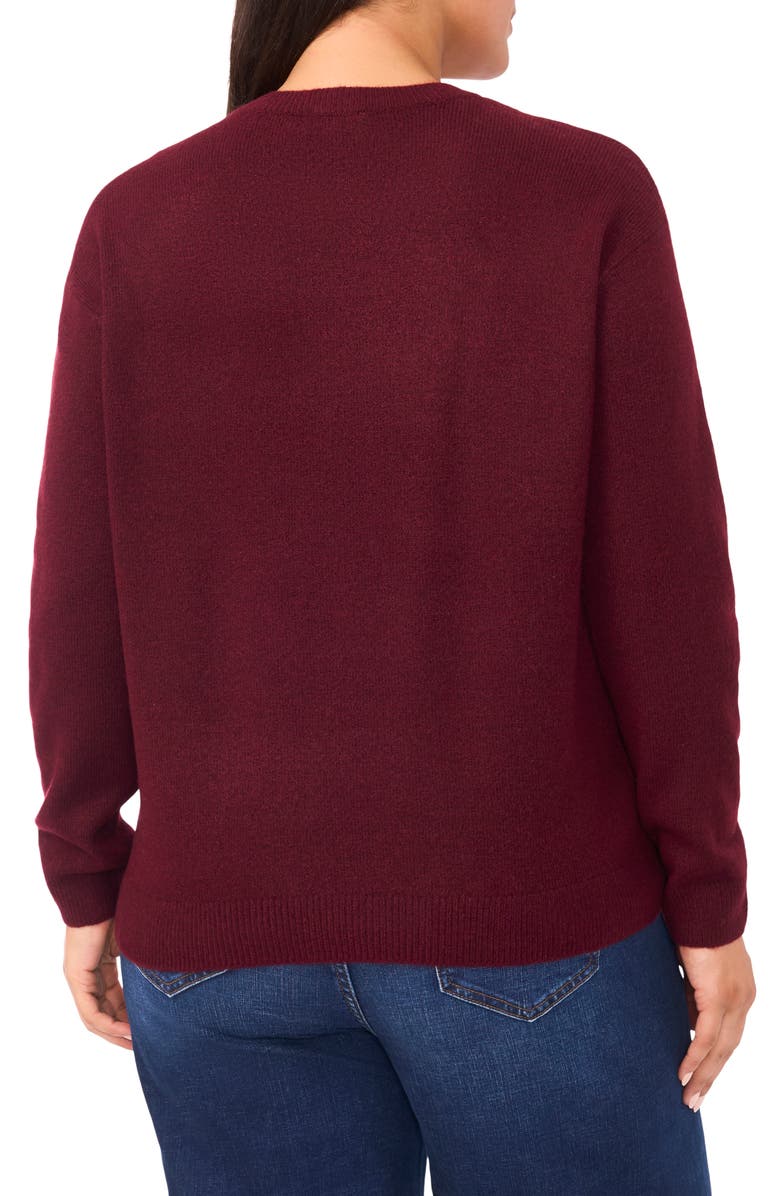 CeCe Floral Appliqué Crewneck Sweater, Alternate, color, Wine