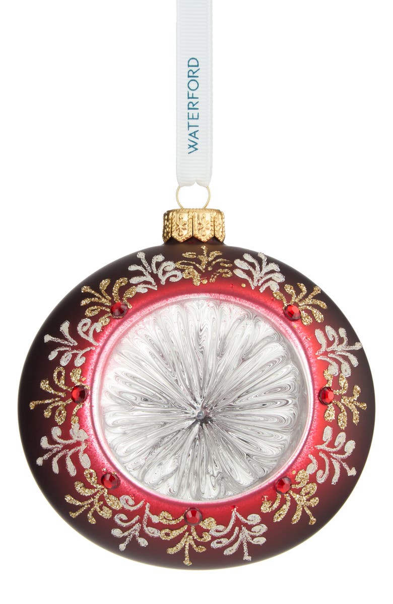 Waterford Holiday Heirlooms Ember Laurel Glass Ornament, Main, color,